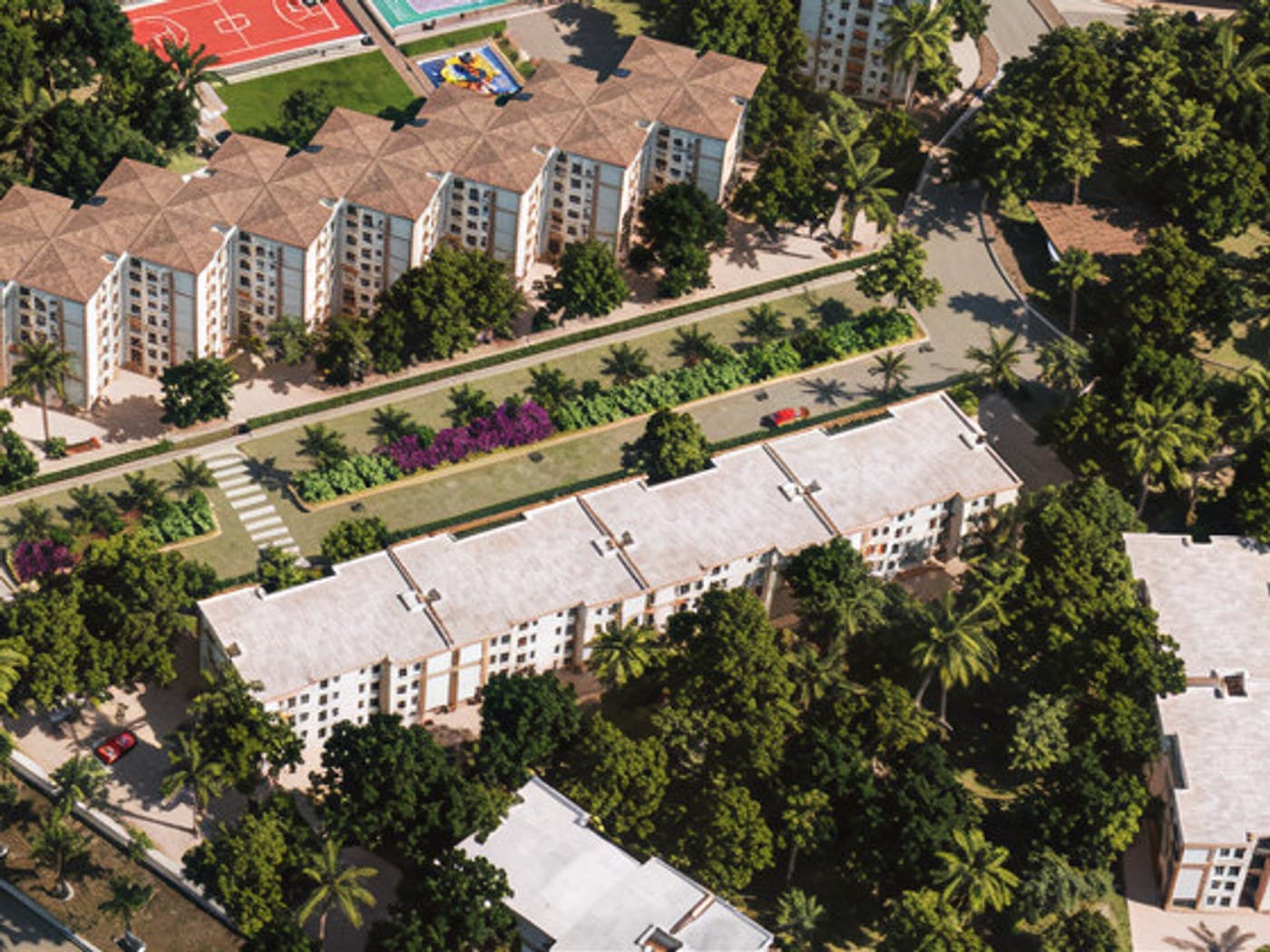 Landscaped grounds and walkways within the Lodha Premier Dombivli Manpada township